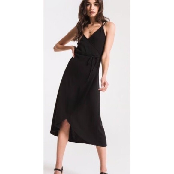 Z Supply Dresses & Skirts - Z Supply Black Capri Midi Wrap Knit Dess Sz L Beach Resort Wear